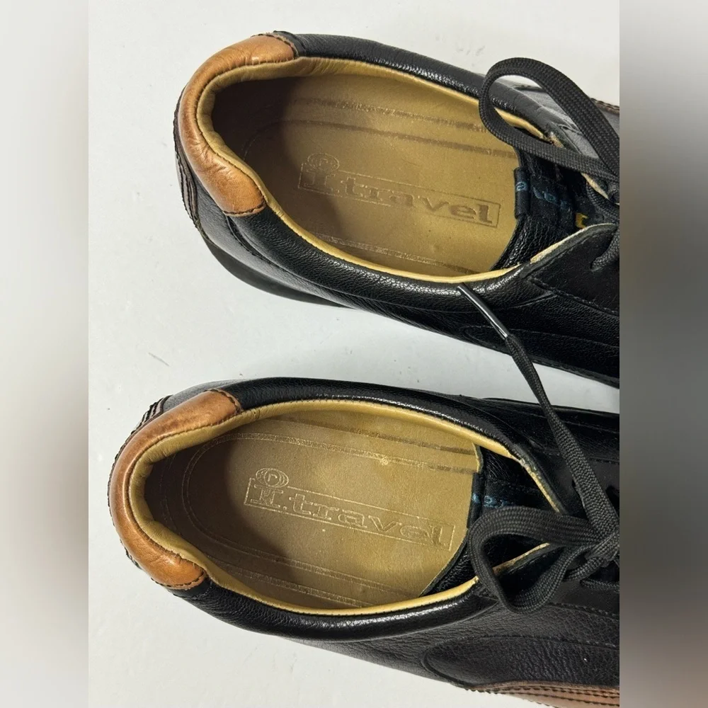 I. Travel Black Leather Two Tone Oxford Driving Walking Shoes Men's